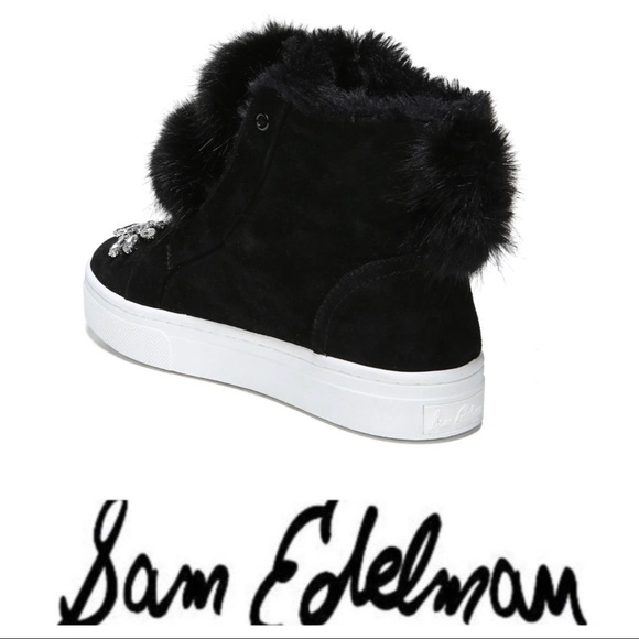 💕SALE💕 Sam Edelman Black Fur Leland Sneaker - Picture 2 of 9